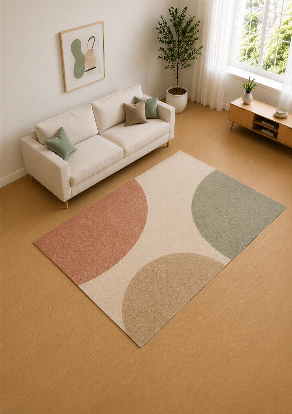 ICE ARMOR 5' x 7' Blush Pink and Sage Green Modern Arches Area Rug for Living Room, Soft Low Pile Carpet with Non-Slip Silicone Backing, Decor for Bedroom and Home Office