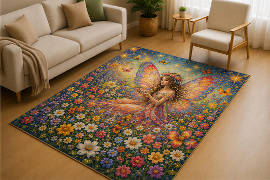 ICE ARMOR 5' x 7' Enchanted Fairy Wildflower Area Rug for Living Room, Soft Low Pile Indoor Rug with Non-Slip Silicone Backing, Fantasy Carpet for Bedroom, Nursery, Kids Room, Multicolor