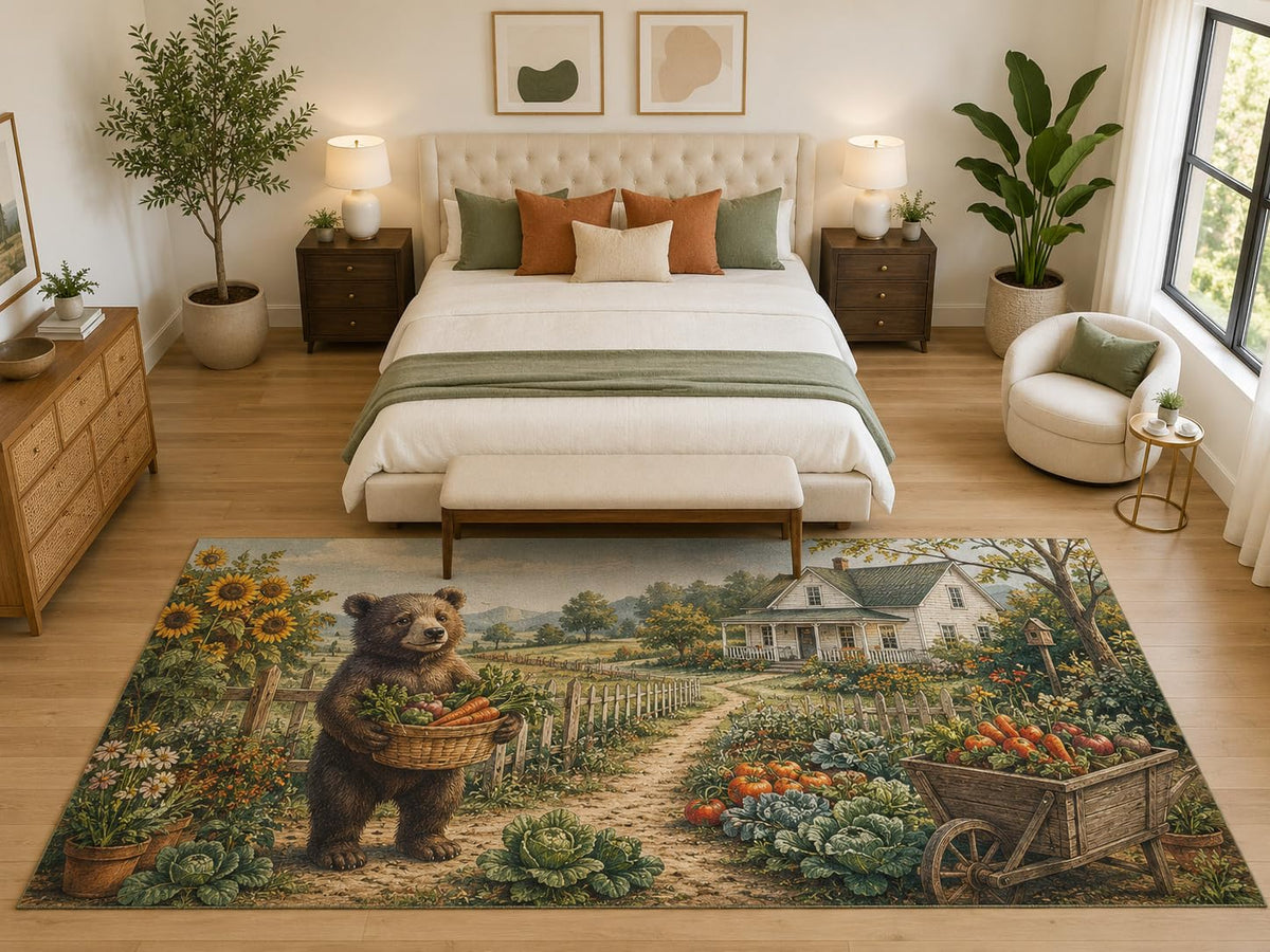 ICE ARMOR "Ultra Light Weight Large 6'7" x 9'10" Bear Garden Area Rug, Soft Low Pile Indoor Rug, Non-Slip Silicone Backing, Living Room, Brown