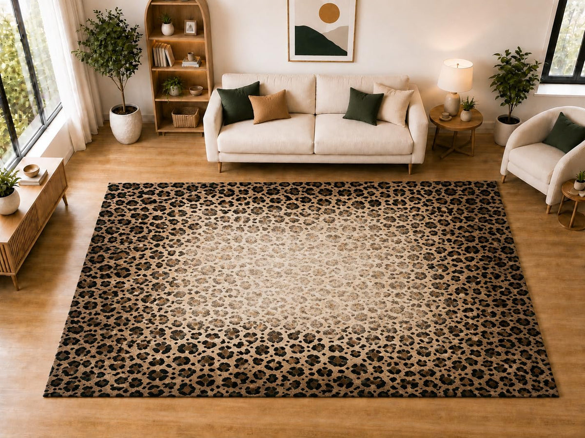 ICE ARMOR "Ultra Light Weight Large 6'7 x 9'10 Leopard Print Pattern Area Rug for Living Room Bedroom Dining Room Soft Low Pile Indoor Carpet Animal Inspired Floor Decor