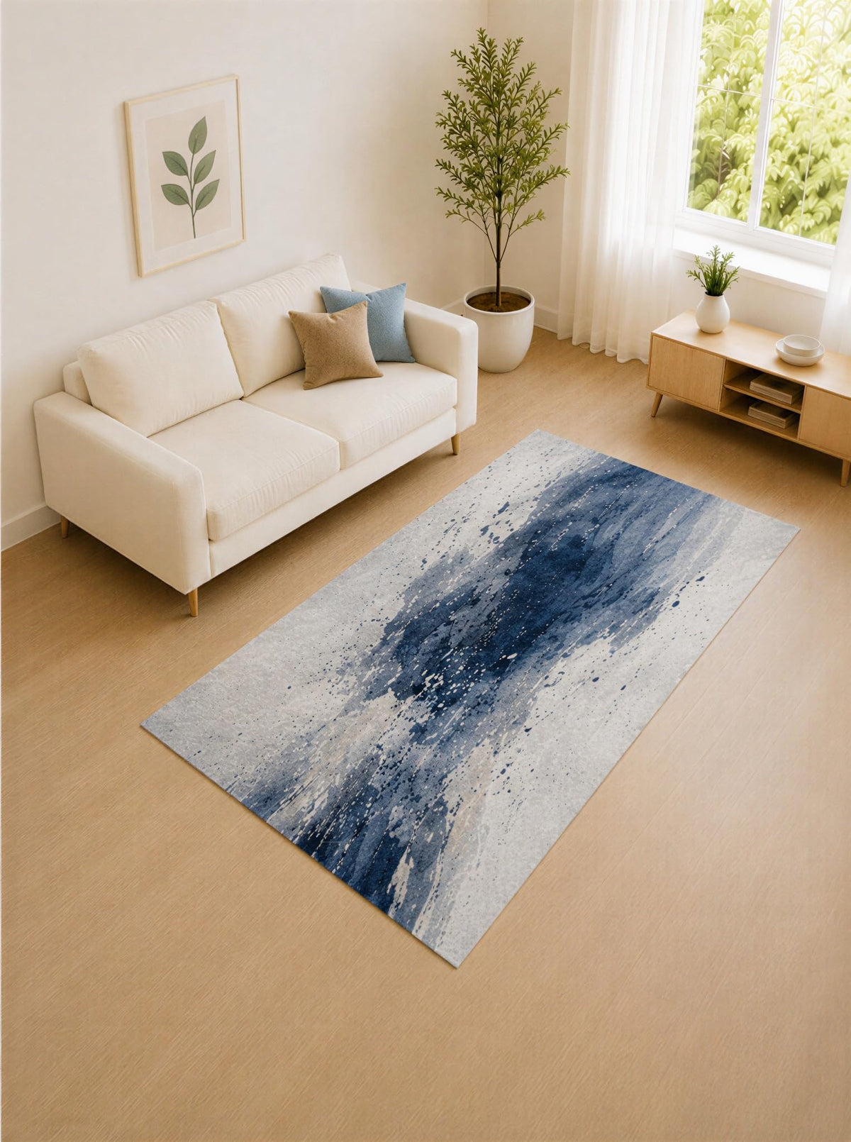 ICE ARMOR 5' x 7' Navy Blue and Light Gray Ink Splash Area Rug for Living Room, Soft Low Pile Carpet with Non-Slip Silicone Backing, Decor for Bedroom and Home Office