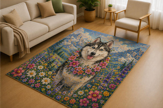 ICE ARMOR 5' x 7' Husky Mountain Wildflower Area Rug for Living Room, Soft Low Pile Indoor Rug with Non-Slip Silicone Backing, Nature Carpet for Bedroom, Family Room, Kids & Pets, Blue Multicolor