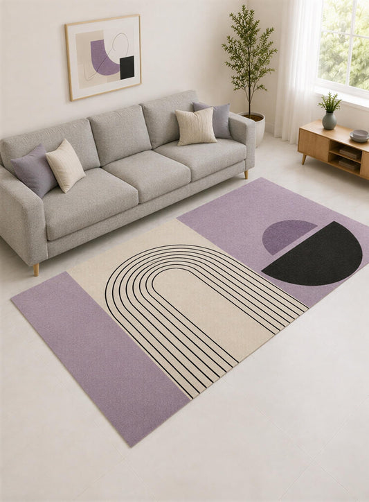 ICE ARMOR "Ultra Lightweight Large 6'7" x 9'10" Lavender and Cream Modern Rainbow Arch Area Rug for Living Room, Bedroom and Home Office, Soft Low Pile Carpet with Non-Slip Silicone Backing
