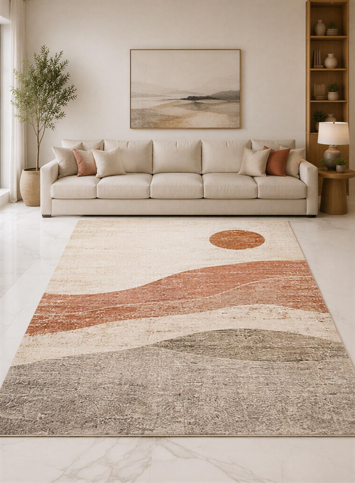 ICE ARMOR "Ultra Lightweight Large 6'7" x 9'10" Terracotta and Taupe Desert Dunes Area Rug for Living Room, Bedroom and Home Office, Soft Low Pile Carpet with Non-Slip Silicone Backing