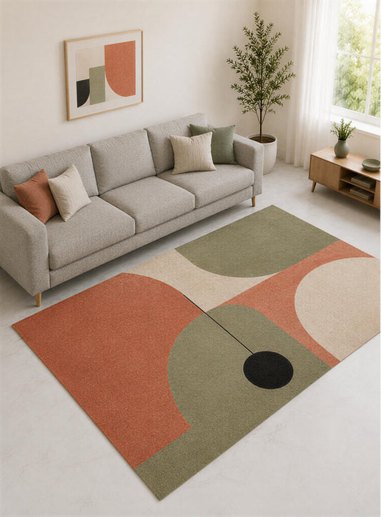 ICE ARMOR "Ultra Lightweight Large 6'7" x 9'10" Coral and Sage Curved Block Abstract Area Rug for Living Room, Bedroom and Home Office, Soft Low Pile Carpet with Non-Slip Silicone Backing