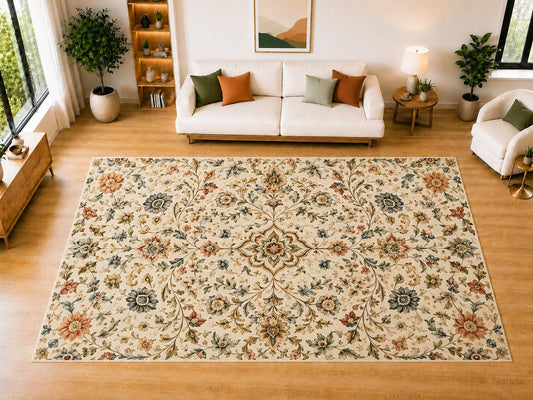 ICE ARMOR "Ultra Light Weight Large 6'7 x 9'10 Ornate Floral Vine Area Rug for Living Room, Dining Room, and Bedroom, Soft Low Pile Indoor Rug, Traditional Floor Decor