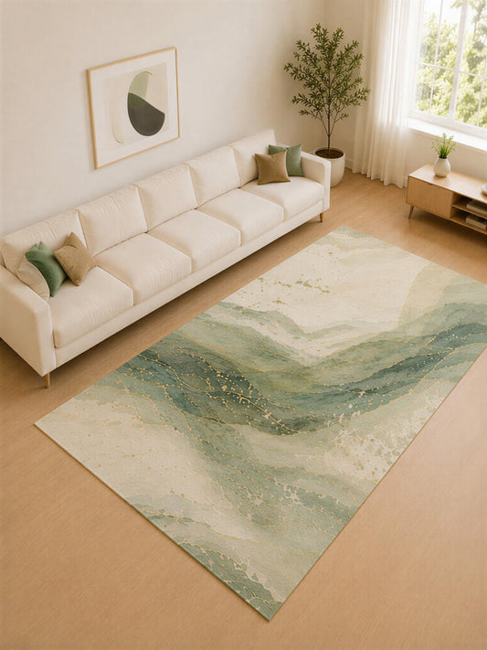 ICE ARMOR Large 6'7" x 9'10" Sage and Ivory Mountain Flow Area Rug for Living Room, Soft Low Pile Carpet with Non-Slip Silicone Backing, Decor for Bedroom and Home Office