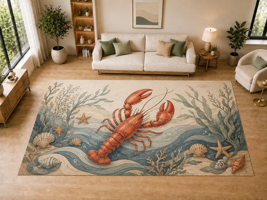 ICE ARMOR "Ultra Light Weight Large 6'7" x 9'10" Lobster Ocean, Living Room, Bedroom, Dining Room, Office, Family Room, Soft Low Pile Indoor Rug, Non-Slip Silicone Backing, Orange