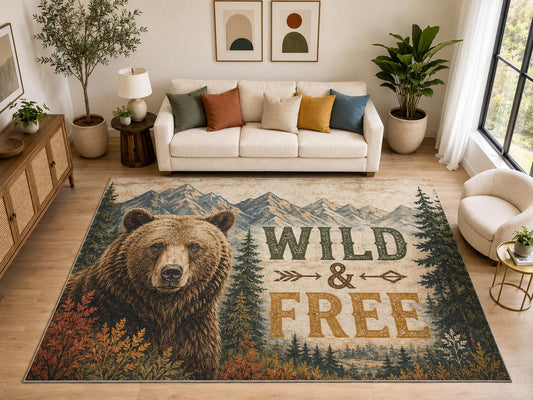 ICE ARMOR "Ultra Light Weight Large 6'7" x 9'10" Wild Bear Mountain Rug, Soft Low Pile Indoor Rug, Non-Slip Silicone Backing for Living Room Brown