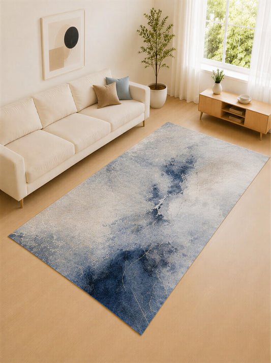 ICE ARMOR Large 6'7" x 9'10" Blue Gray and Ivory Watercolor Veil Area Rug for Living Room, Soft Low Pile Carpet with Non-Slip Silicone Backing, Decor for Bedroom and Home Office