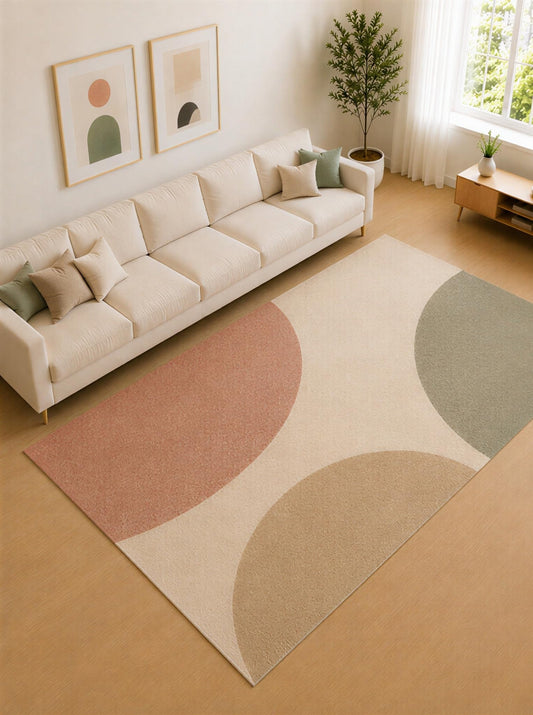 ICE ARMOR Large 6'7" x 9'10" Blush Pink and Sage Green Modern Arches Area Rug for Living Room, Soft Low Pile Carpet with Non-Slip Silicone Backing, Decor for Bedroom and Home Office