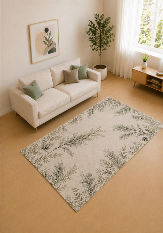 ICE ARMOR 5' x 7' Olive Green and Beige Pine Canopy Area Rug for Living Room, Soft Low Pile Carpet with Non-Slip Silicone Backing, Decor for Bedroom and Home Office