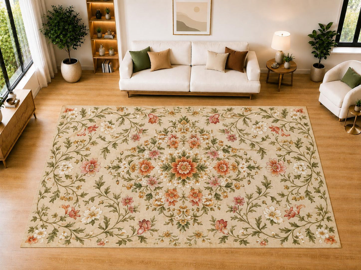 ICE ARMOR "Ultra Light Weight Large 6'7" x 9'10" Floral Medallion Area Rug for Living Room Bedroom Dining Room, Soft Low Pile Non-Slip Backing, Orange Teal Purple Burgundy Boho Decor