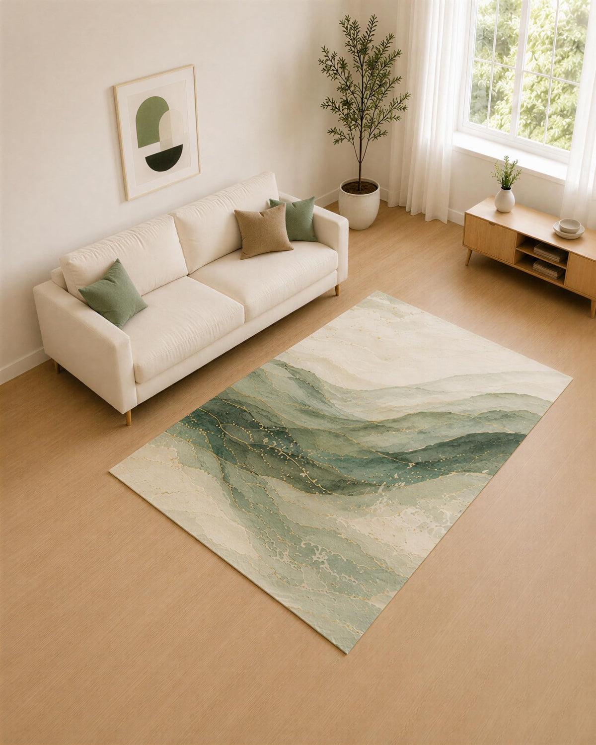 ICE ARMOR 5' x 7' Sage Green and Ivory Mountain Current Area Rug for Living Room, Soft Low Pile Carpet with Non-Slip Silicone Backing, Decor for Bedroom and Home Office
