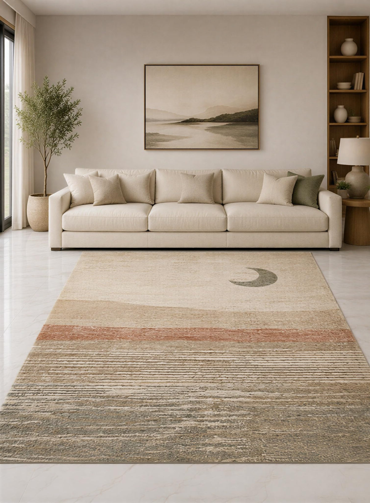ICE ARMOR "Ultra Lightweight Large 6'7" x 9'10" Cream and Taupe Minimal Stripe Area Rug for Living Room, Bedroom and Home Office, Soft Low Pile Carpet with Non-Slip Silicone Backing