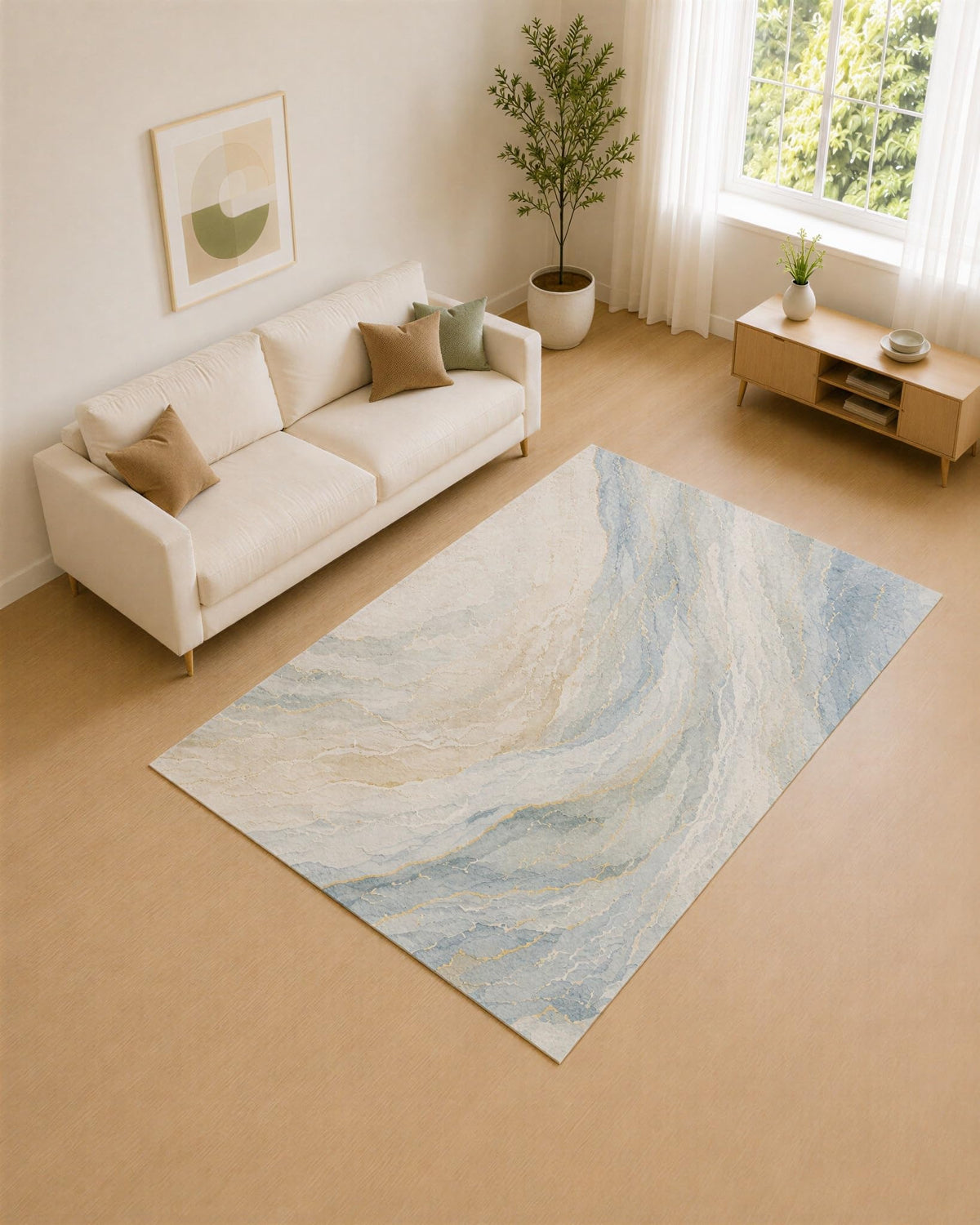 ICE ARMOR 5' x 7' Green and Cream Misty Hills Area Rug for Living Room, Soft Low Pile Carpet with Non-Slip Silicone Backing, Decor for Bedroom and Home Office