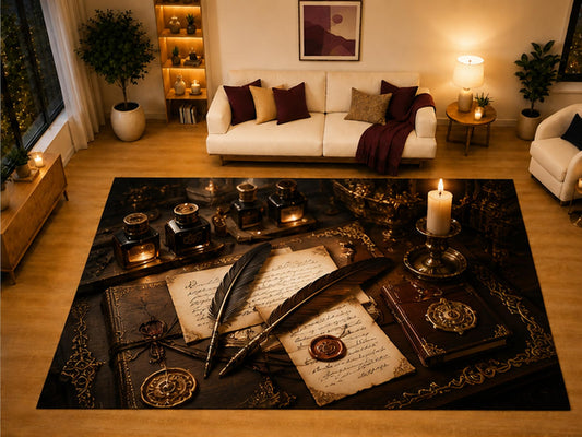 ICE ARMOR "Ultra Light Weight Large 6'7" x 9'10" Gothic Writing Desk Area Rug for Living Room Bedroom Dining Area, Soft Low Pile Non-Slip Backing, Black Burgundy Dark Academia Decor