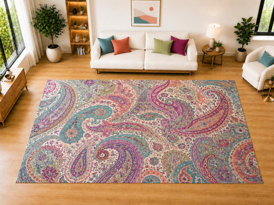 ICE ARMOR "Ultra Light Weight Large 6'7 x 9'10 Colorful Paisley Swirl Area Rug for Living Room, Dining Room, and Bedroom, Soft Low Pile Indoor Rug, Bohemian Floor Decor