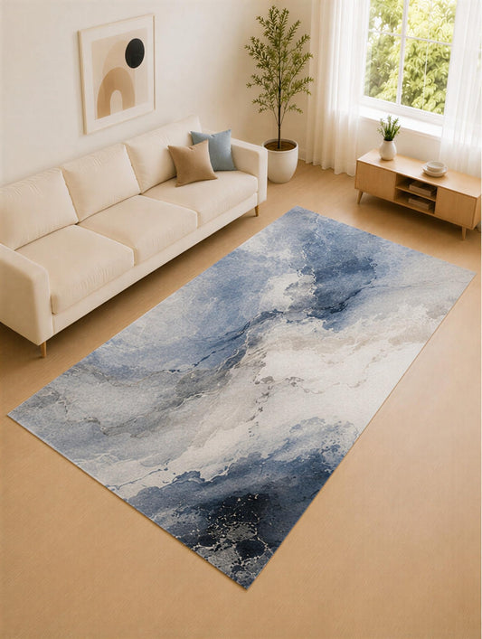 ICE ARMOR Large 6'7" x 9'10" Soft Blue and Ivory Cloud Drift Area Rug for Living Room, Soft Low Pile Carpet with Non-Slip Silicone Backing, Decor for Bedroom and Home Office