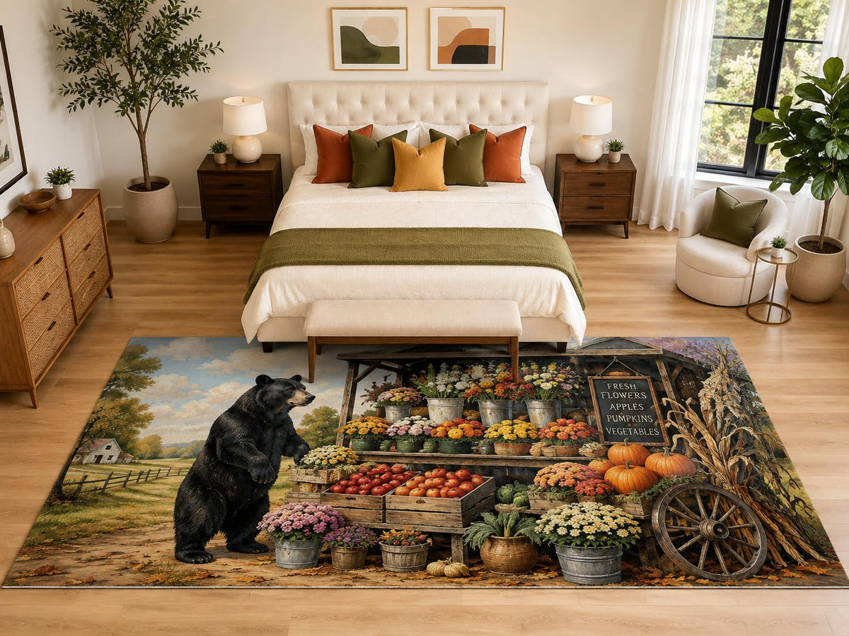ICE ARMOR "Ultra Light Weight Large 6'7" x 9'10" Bear Farm Stand Area Rug, Soft Low Pile Indoor Rug, Non-Slip Silicone Backing, Living Room, Brown