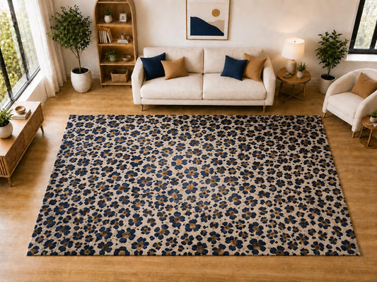 ICE ARMOR "Ultra Light Weight Large 6'7 x 9'10 Navy Floral Spot Pattern Area Rug for Living Room Bedroom Dining Room Soft Low Pile Indoor Carpet Modern Decorative Floor Decor