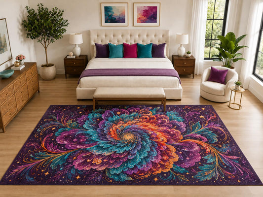 ICE ARMOR "Ultra Light Weight Large 6'7" x 9'10" Cosmic Floral Rug, Soft Low Pile Indoor Rug, Non-Slip Silicone Backing for Bedroom Purple