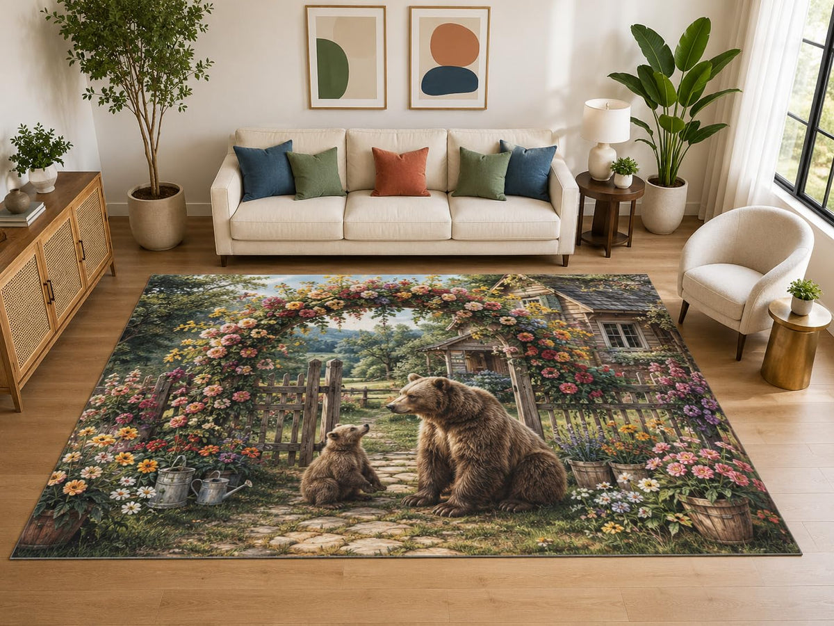 ICE ARMOR "Ultra Light Weight Large 6'7" x 9'10" Bear Cub Garden Area Rug, Soft Low Pile Indoor Rug, Non-Slip Silicone Backing, Family Room, Brown