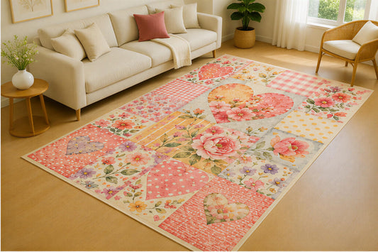 ICE ARMOR 5' x 7' Heart Window Flower Path Area Rug for Living Room, Soft Low Pile Indoor Rug with Non-Slip Silicone Backing, Botanical Garden Carpet for Bedroom, Family Room, Office, Green Cream