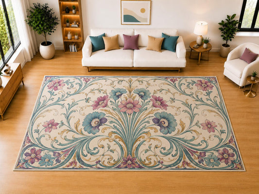 ICE ARMOR "Ultra Light Weight Large 6'7" x 9'10" Soft Floral Lotus Paisley Area Rug for Living Room, Bedroom, Dining Room, Soft Low Pile Non-Slip Backing, Teal Terracotta Blue