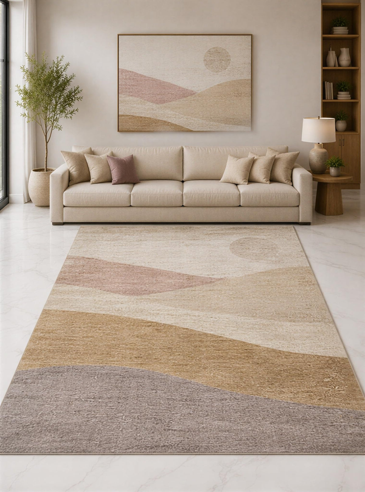 ICE ARMOR “Ultra Lightweight” Large 6'7" x 9'10" Blush and Taupe Rolling Hills Area Rug for Living Room, Bedroom and Home Office, Soft Low Pile Carpet with Non-Slip Silicone Backing