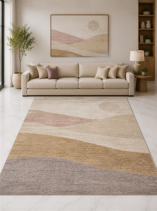 ICE ARMOR “Ultra Lightweight” Large 6'7" x 9'10" Blush and Taupe Rolling Hills Area Rug for Living Room, Bedroom and Home Office, Soft Low Pile Carpet with Non-Slip Silicone Backing