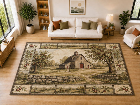 ICE ARMOR "Ultra Light Weight Large 6'7" x 9'10" Apple Orchard Barn Area Rug for Dining, Living Room, Bedroom, Soft Low Pile Indoor Rug with Non-Slip Silicone Backing, Brown Beige
