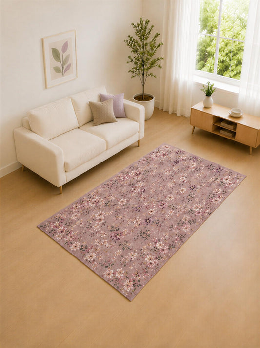 ICE ARMOR "Ultra Lightweight 5' x 7' Lavender and Pink Daisy Field Area Rug for Living Room, Bedroom and Home Office, Soft Low Pile Carpet with Non-Slip Silicone Backing