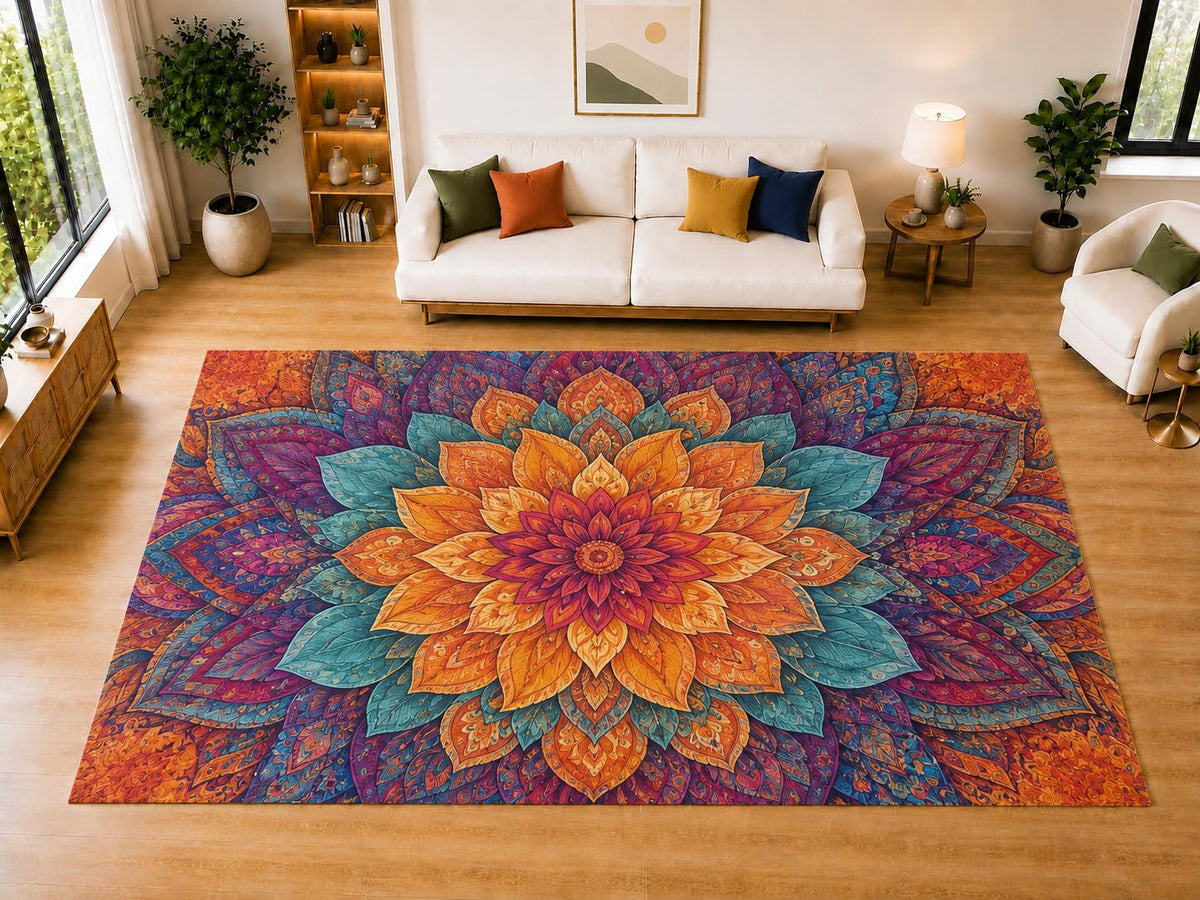 ICE ARMOR "Ultra Light Weight Large 6'7" x 9'10" Pansy Blossom Area Rug for Living Room Bedroom Dining Room, Soft Low Pile Non-Slip Backing, Purple Pink Orange Blue Floral Decor