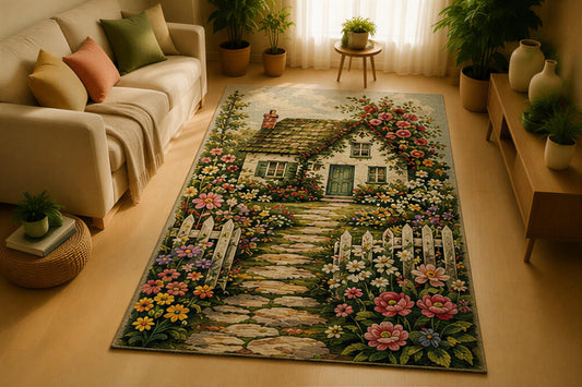 ICE ARMOR 5' x 7' Botanical Meadow Floral Area Rug for Living Room, Soft Low Pile Indoor Rug with Non-Slip Silicone Backing, Decorative Carpet for Bedroom, Nursery, Kids Room, Family Room,