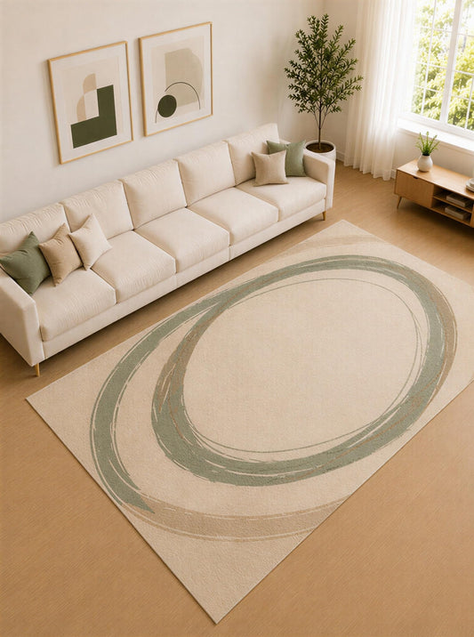 ICE ARMOR Large 6'7" x 9'10" Sage Green and Beige Brush Ring Area Rug for Living Room, Soft Low Pile Carpet with Non-Slip Silicone Backing, Decor for Bedroom and Home Office