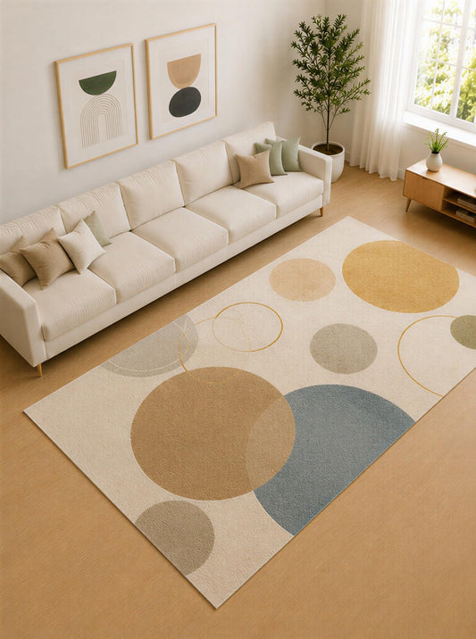 ICE ARMOR Large 6'7" x 9'10" Yellow and Blue Soft Circles Area Rug for Living Room, Soft Low Pile Carpet with Non-Slip Silicone Backing, Decor for Bedroom and Home Office