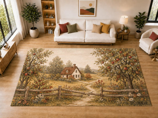 ICE ARMOR "Ultra Light Weight Large 6'7" x 9'10" Apple Orchard Area Rug for Dining, Living Room, Bedroom, Soft Low Pile Indoor Rug with Non-Slip Silicone Backing, Beige Rust