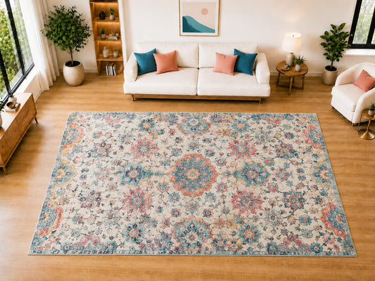 ICE ARMOR "Ultra Light Weight Large 6'7 x 9'10 Vintage Floral Medallion Area Rug for Living Room, Dining Room, and Bedroom, Soft Low Pile Indoor Rug, Traditional Floor Decor