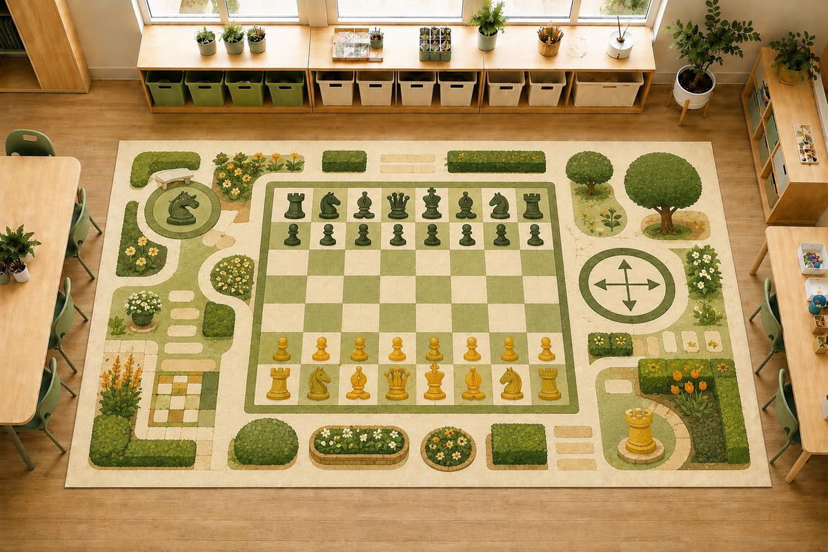 ICE ARMOR Large 6'7" x 9'10" Garden Chess Board Area Rug, Soft Low Pile Indoor Rug with Non-Slip Silicone Backing for Kids Room Playroom, Green