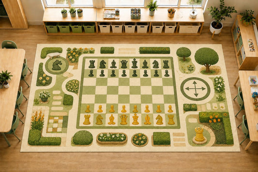 ICE ARMOR Large 6'7" x 9'10" Garden Chess Board Area Rug, Soft Low Pile Indoor Rug with Non-Slip Silicone Backing for Kids Room Playroom, Green
