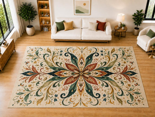 ICE ARMOR "Ultra Light Weight Large 6'7" x 9'10" Vintage Floral Medallion Area Rug for Living Room, Bedroom, Dining Room, Soft Low Pile Non-Slip Backing, Teal Coral Magenta