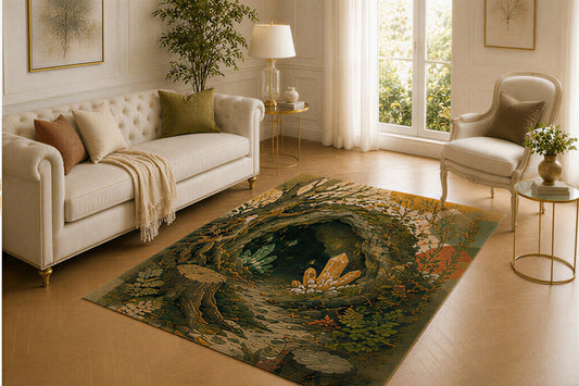 ICE ARMOR 5' x 7' Crystal Cave Rug, Hollow Tree Gemstone and Forest Artwork, Smooth Printed Floor Cover for Bedroom, Lounge, Office and Fantasy Home Decor