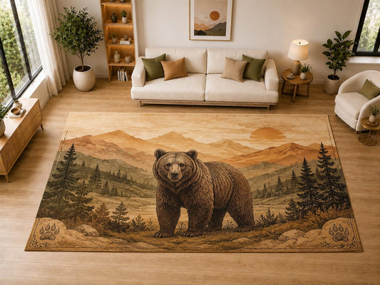 ICE ARMOR "Ultra Light Weight Large 6'7" x 9'10" Bear Forest, Living Room, Bedroom, Dining Room, Office, Family Room, Soft Low Pile Indoor Rug, Non-Slip Silicone Backing, Brown