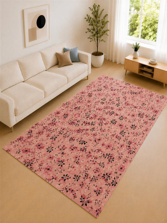 ICE ARMOR "Ultra Lightweight Large 6'7" x 9'10" Coral Pink and Black Meadow Bloom Area Rug for Living Room, Bedroom and Home Office, Soft Low Pile Carpet with Non-Slip Silicone Backing