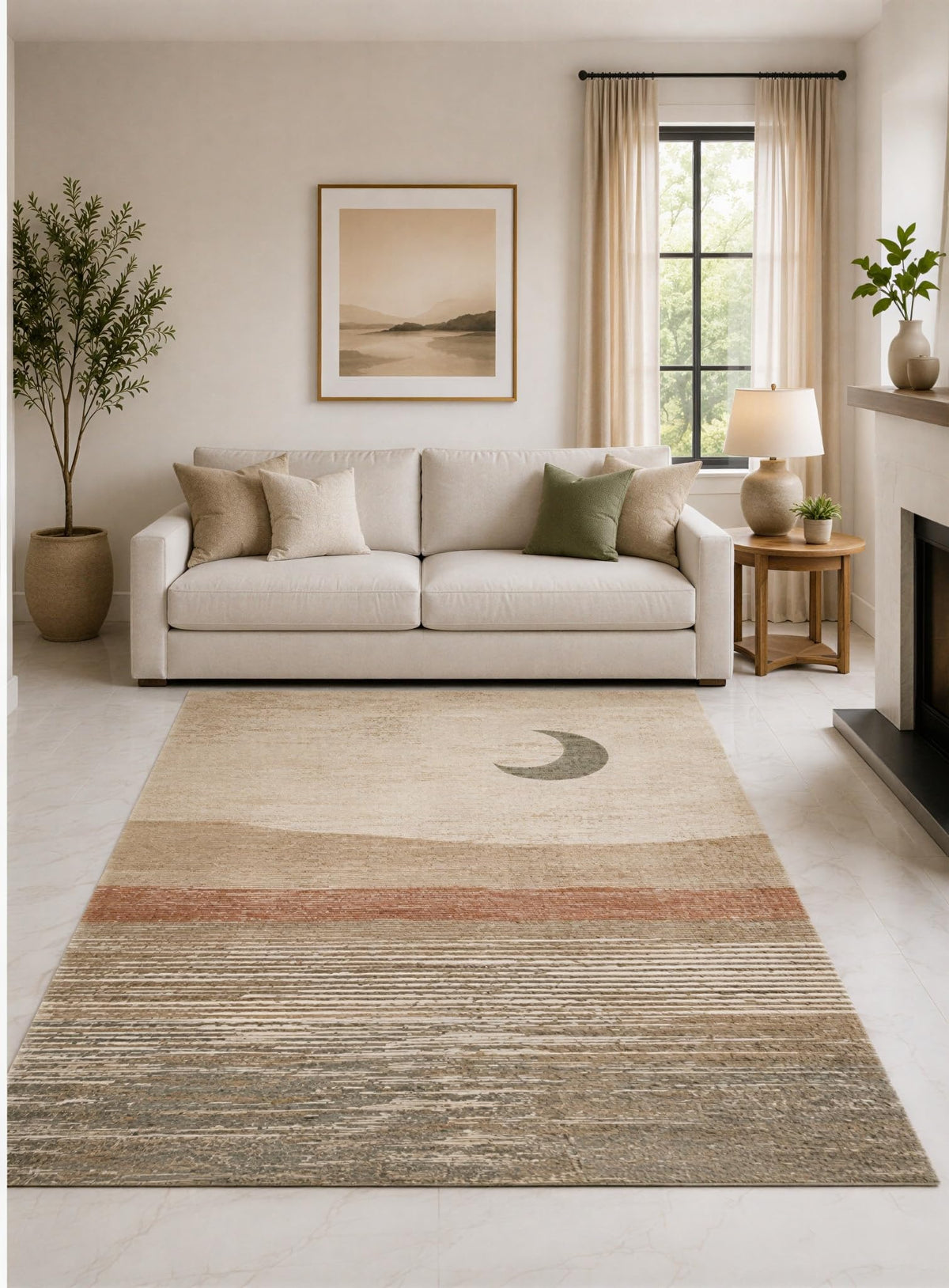 ICE ARMOR "Ultra Lightweight 5' x 7' Cream and Taupe Minimal Stripe Area Rug for Living Room, Bedroom and Home Office, Soft Low Pile Carpet with Non-Slip Silicone Backing