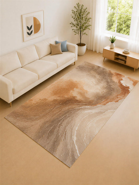 ICE ARMOR Large 6'7" x 9'10" Taupe Brown and Terracotta Marble Flow Area Rug for Living Room, Soft Low Pile Carpet with Non-Slip Silicone Backing, Decor for Bedroom and Home Office
