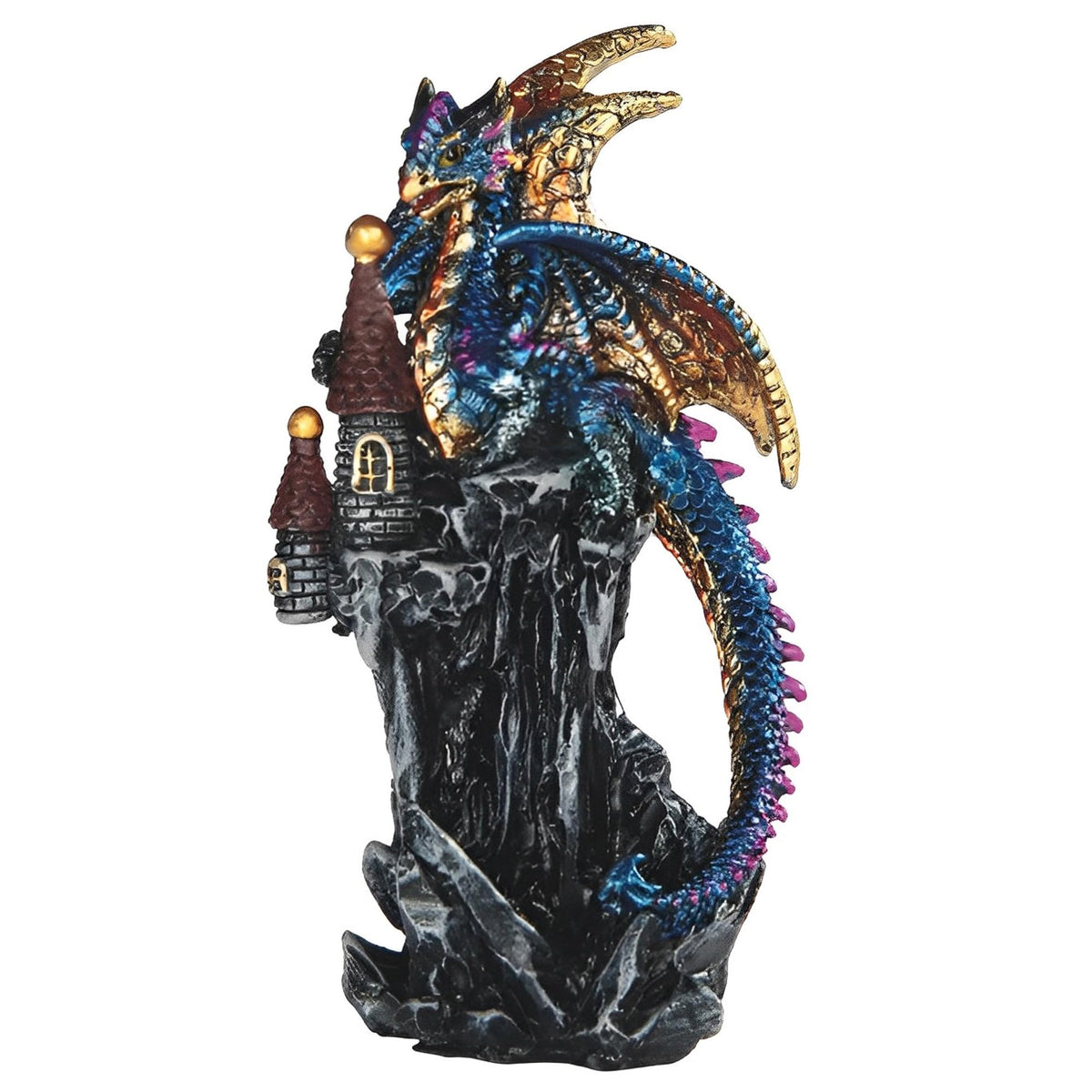 ICE ARMOR 4.25" H Blue Dragon on Castle Statue Fantasy Decoration Figurine