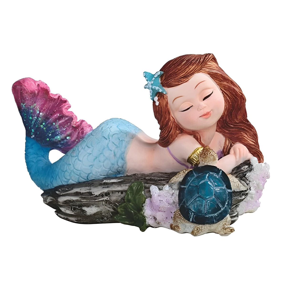ICE ARMOR 5.75" W Mermaid Lying on Beach with Blue Sea Turtle Mergirl Statue Fantasy Decoration Figurine