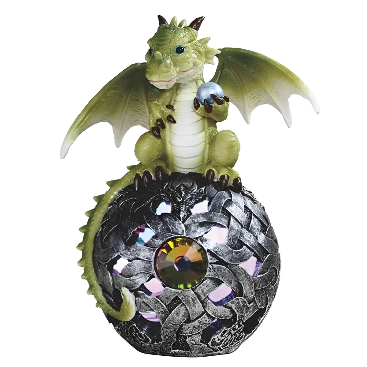 ICE ARMOR 7" H Cute Green Dragon on LED Globe Statue Fantasy Night Light Decoration Figurine